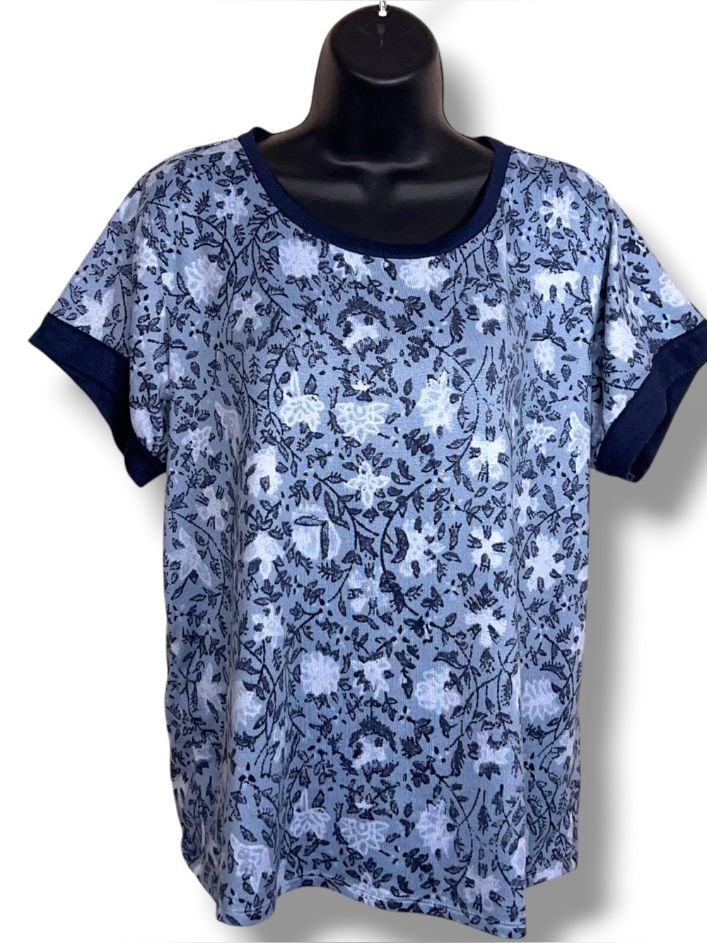 XL Lucky Brand Soft Short Sleeve Top Blue Floral Stretch Loungewear Casual